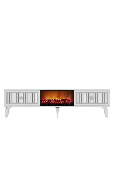 Cantek Dizayn Flame Şömineli Tv Sehpası (Alt Modül) Beyaz-Gümüş - 8