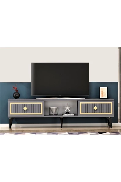Cantek Dizayn 150 Cm Nil Tv Sehpası (Alt Modül) Antrasit-Altın
