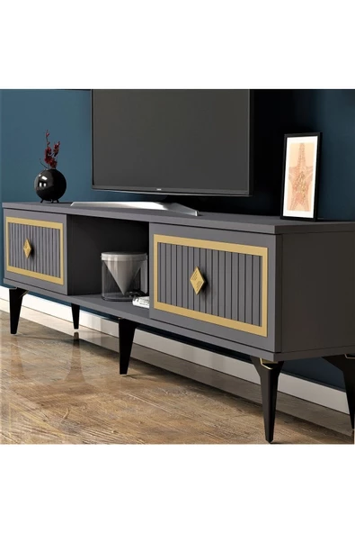 Cantek Dizayn 150 Cm Nil Tv Sehpası (Alt Modül) Antrasit-Altın - 2