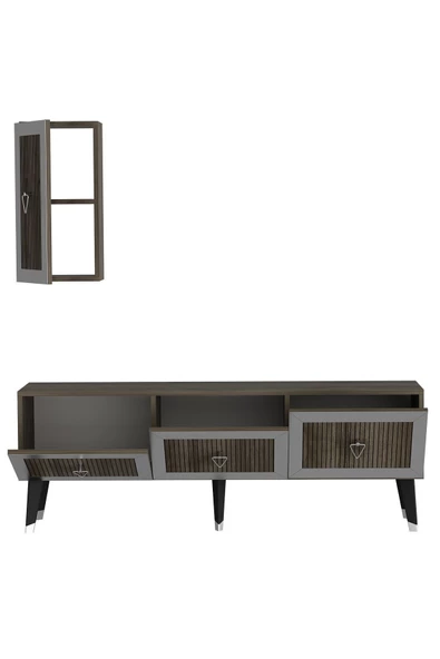 Cantek Dizayn Lazer Desenli 150 Cm Bare Tv Ünitesi Ceviz-Gümüş - 3