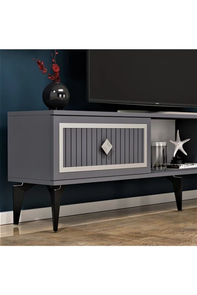 Cantek Dizayn 150 Cm Nil Tv Sehpası (Alt Modül) Antrasit-Gümüş - 3