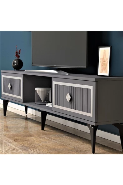 Cantek Dizayn 150 Cm Nil Tv Sehpası (Alt Modül) Antrasit-Gümüş - 2