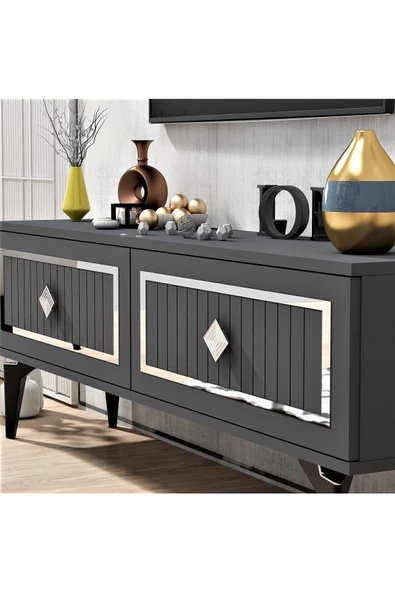 Cantek Dizayn 120 Cm Venna Tv Ünitesi Antrasit-Gümüş - 5