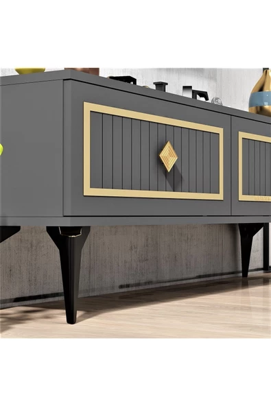 Cantek Dizayn 120 Cm Venna Tv Ünitesi Antrasit-Altın - 6