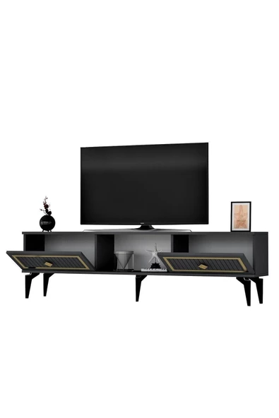 Cantek Dizayn 150 Cm Nil Tv Sehpası (Alt Modül) Antrasit-Altın - 6