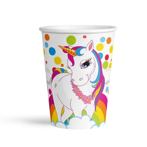 Rainbow Unicorn Karton Bardak 8oz 24 lu