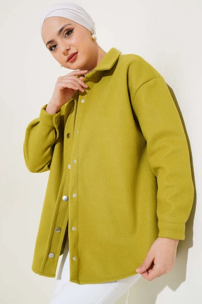 Metal Çıtçıtlı Ceket Yağ Yeşili ürün görseli 1