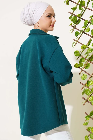 Metal Çıtçıtlı Ceket Zümrüt - Resim 3