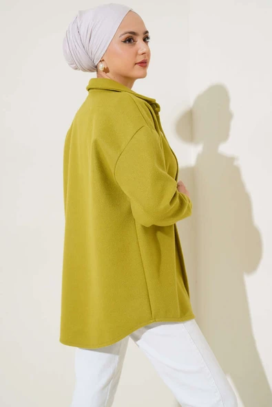 Metal Çıtçıtlı Ceket Yağ Yeşili - Resim 3