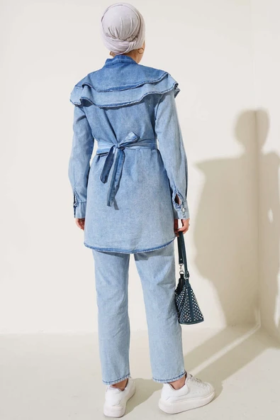 İncili Bebe Yaka Kot İkili Takım Kot Mavisi - Resim 3
