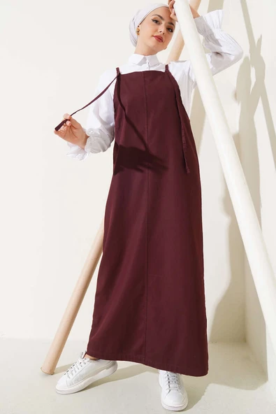 İnce Askılı Jile Elbise Kestane ürün görseli 1