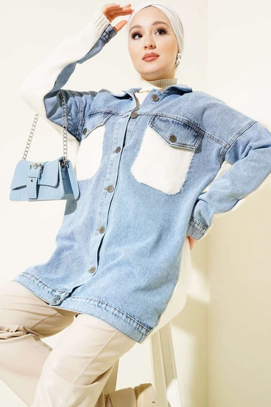 Önü Kot Garnili Ceket Vanilya ürün görseli 1