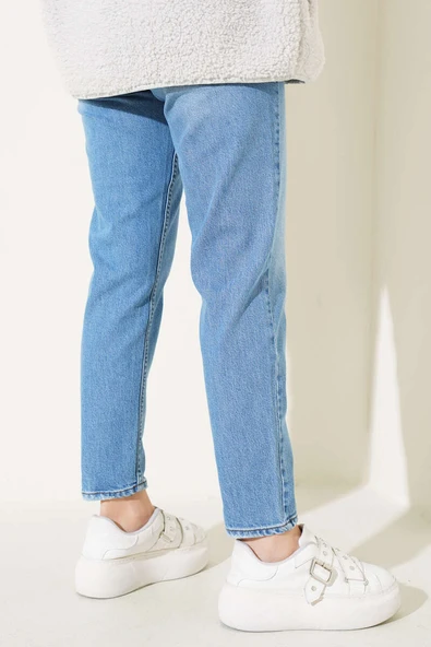 Dar Paça Mom Jeans Kot Pantolon Açık Mavi - 3
