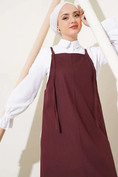 İnce Askılı Jile Elbise Kestane - Resim 2