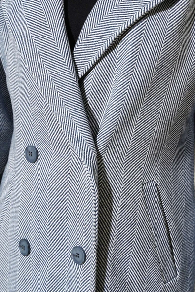 İnce Zikzak Çizgili Kaşe Kaban Duman Gri - Resim 4