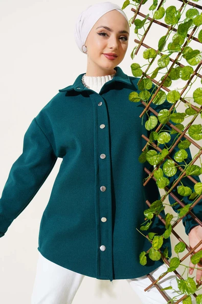 Metal Çıtçıtlı Ceket Zümrüt - Resim 2