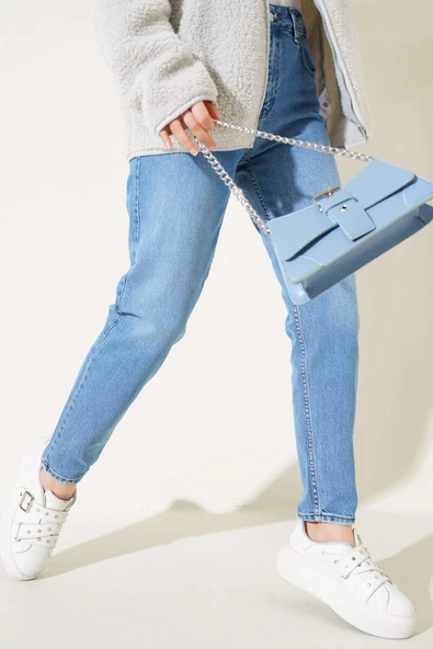 Dar Paça Mom Jeans Kot Pantolon Açık Mavi - 2