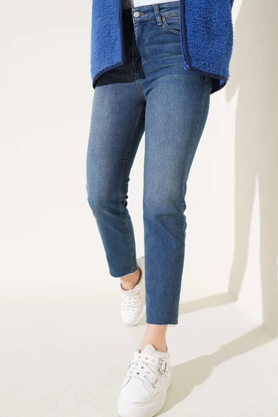 Boru Paça Sökük Jean Pantolon Kahve Tint