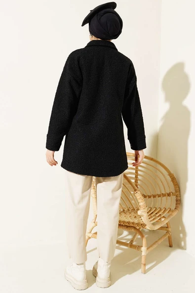 Çift Cepli Düğmeli Buklet Gömlek Siyah - Resim 3