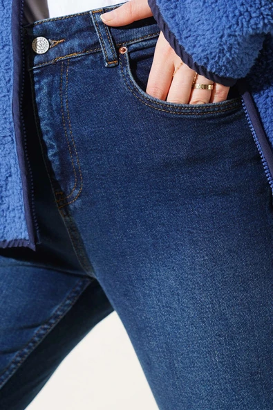 Kesik Paça Mom Jean Pantolon Koyu Tint - 4