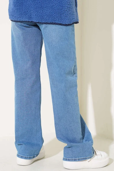 Geniş Paçalı Palazzo Kot Pantolon Kot Mavisi - Resim 3