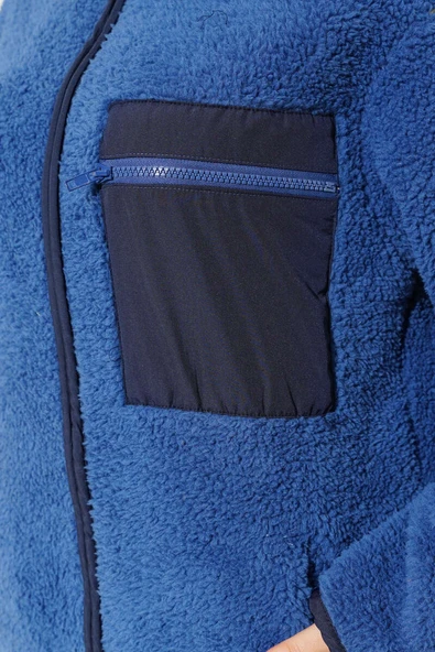 Göğüs Cepli Peluş Hırka İndigo - Resim 4