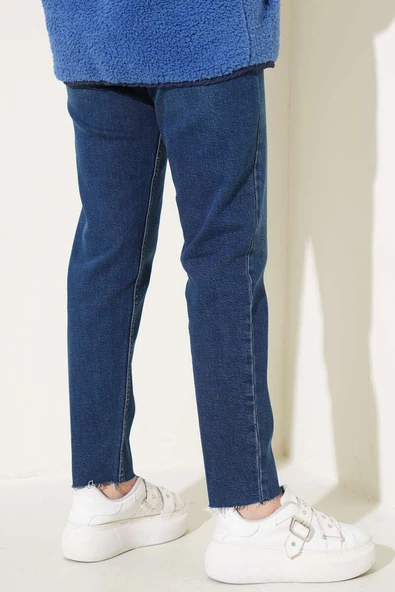 Kesik Paça Mom Jean Pantolon Koyu Tint - 3