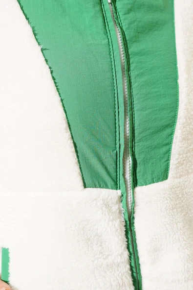 Garnili Cepli Kısa Peluş Mont Yeşil - Resim 4