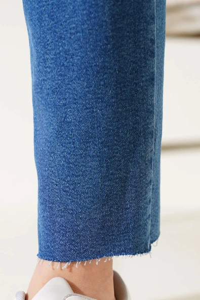Boru Paça Sökük Jean Pantolon Mavi Tint - 4