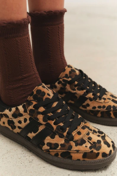 Muggo LEOPARD Garantili Kadın Ortopedik Günlük Bağcıklı Yürüyüş Leopar Desenli Sneaker Spor Ayakkabı - 11