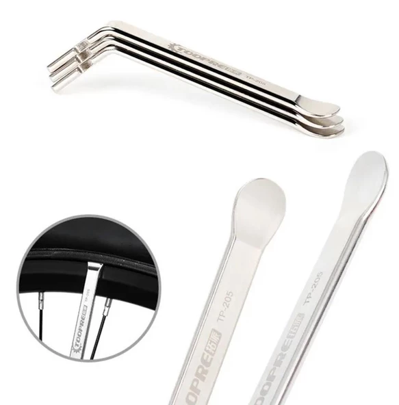 Bisiklet Lastik Sökme Takma Levyesi Metal 3'lü Set Yuvarlak Köşeli Uzun Tip Gri Renk - 4
