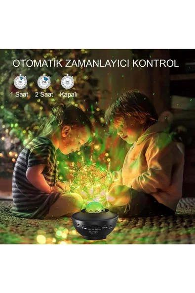 Yüksek Kalite Ses 180° Dönme Özellikli Bluetooth Yıldız Projektör 12 Farklı Renk Akıllı Ses Kontrolü - 5