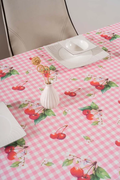Pötikare Pembe-Kiraz Desenli  Masa Örtüsü, Sofra Bezi, Piknik Örtüsü - 4