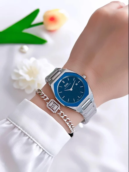 RMS Romanson Çelik Kordon&Kasa Takvimli Tasarım Kadran 50 Mt Su Gecirmez Kadın Kol Saati AG1490.01 - Resim 2