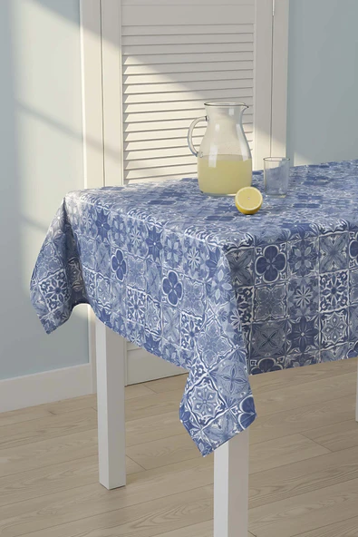 Rivaİstanbul Mavi Çini Desenli Masa Örtüsü, Sofra Bezi, Piknik Örtüsü ürün görseli 1