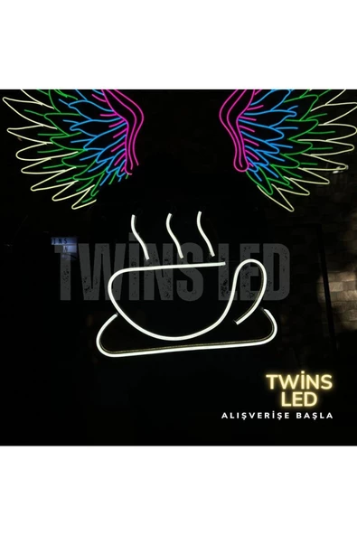 Twins Led Aydınlatma Kahve Fincanı Pleksi Neon Tabela - Resim 3