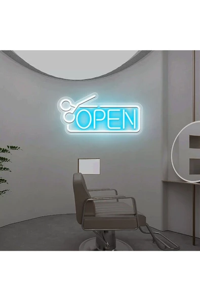Twins Led Aydınlatma OPEN Yazılı Makas Figürlü Neon Tabela ürün görseli 1