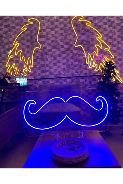 Twins Led Aydınlatma Bıyık Figürlü Neon Tabela - Resim 3