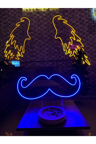 Twins Led Aydınlatma Bıyık Figürlü Neon Tabela - Resim 2