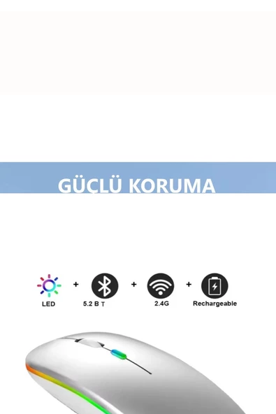 Şarjlı Kablosuz Mouse Bluetooth 2.4ghz RGB Işıklı Sessiz Tıklama Tablet Telefon Bilgisayar Uyumlu - 6