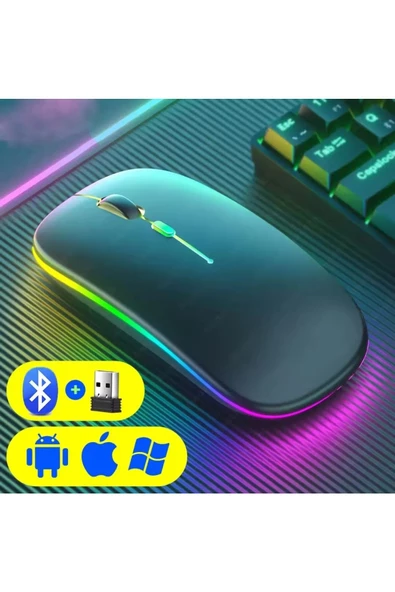 Şarjlı Kablosuz Mouse Bluetooth 2.4ghz RGB Işıklı Sessiz Tıklama Tablet Telefon Bilgisayar Uyumlu - 3