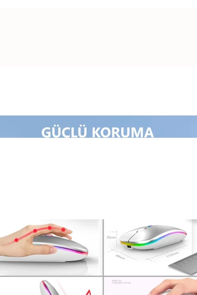 Şarjlı Kablosuz Mouse Bluetooth 2.4ghz RGB Işıklı Sessiz Tıklama Tablet Telefon Bilgisayar Uyumlu - 7