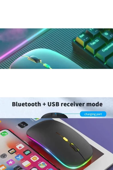 Şarjlı Kablosuz Mouse Bluetooth 2.4ghz RGB Işıklı Sessiz Tıklama Tablet Telefon Bilgisayar Uyumlu - 5