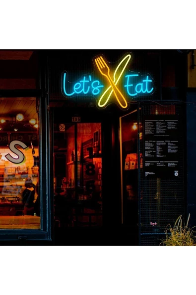 Twins Led Aydınlatma Let's Eat Yazılı ve Şekilli Neon Tabela ürün görseli 1