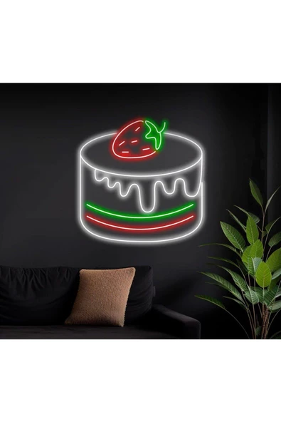 Twins Led Aydınlatma Çilekli Pasta Figürlü Neon Tabela
