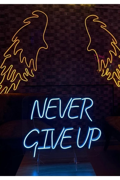 Twins Led Aydınlatma NEVER GIVE UP Yazılı Neon Tabela - Resim 2