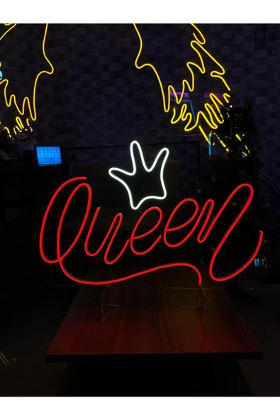 Twins Led Aydınlatma Queen Yazılı Taç Figürlü Neon Tabela - Resim 2