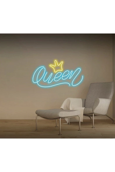 Twins Led Aydınlatma Queen Yazılı Taç Figürlü Neon Tabela