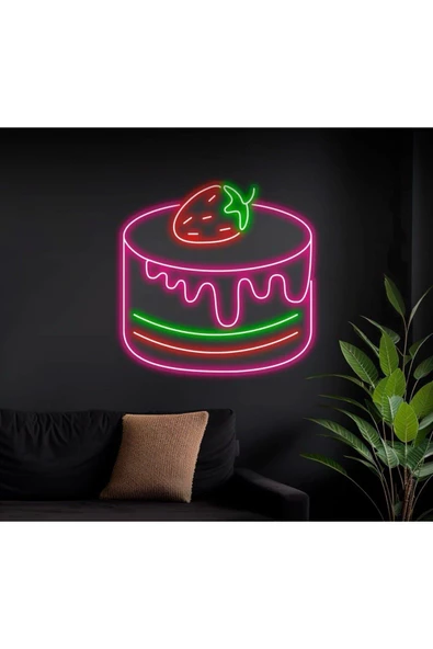 Twins Led Aydınlatma Çilekli Pasta Figürlü Neon Tabela