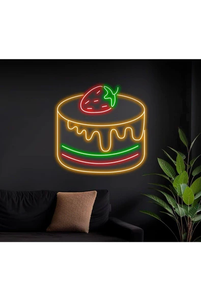 Twins Led Aydınlatma Çilekli Pasta Figürlü Neon Tabela